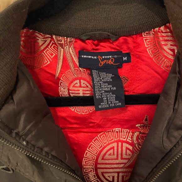 TRIPLE FIVE SOUL | Army Green Mid-Length Parka | Down Fill | Faux Fur Hood | M - Picture 3 of 16